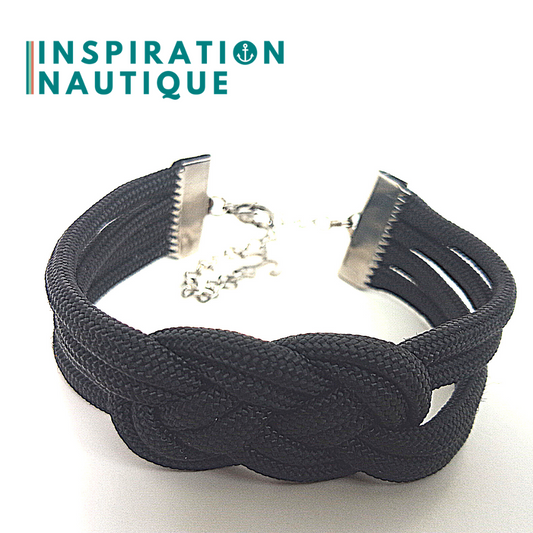 Bracelet marin avec noeud de carrick double, en paracorde 550 et acier inoxydable, Noir, Medium