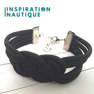 Bracelet marin avec noeud de carrick double unisexe, en paracorde 550 et acier inoxydable, Noir