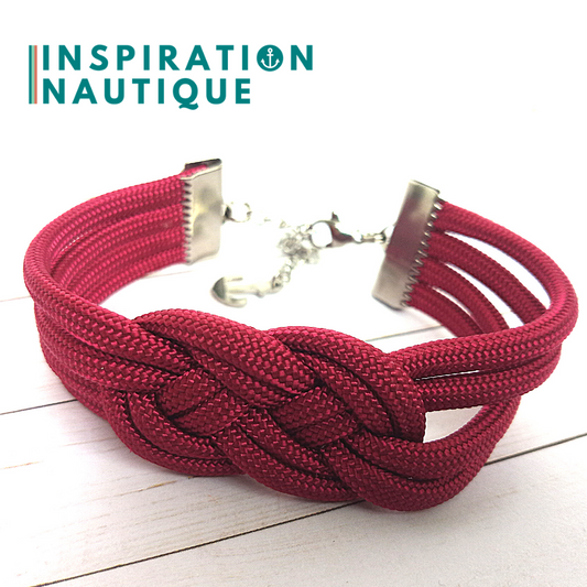 Bracelet marin avec noeud de carrick double unisexe, en paracorde 550 et acier inoxydable, Bourgogne