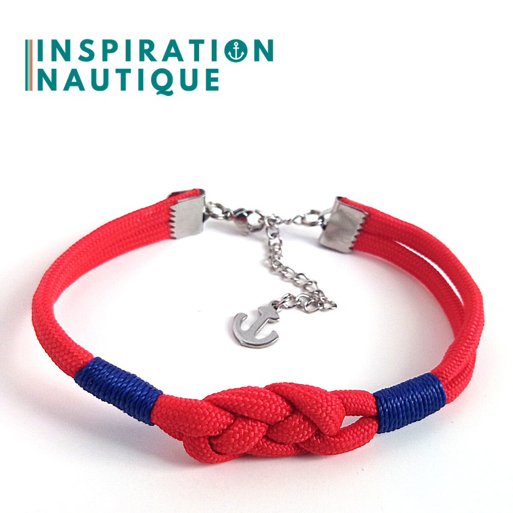 Bracelet marin avec noeud de carrick, unisexe, en paracorde 550 et acier inoxydable, Rouge