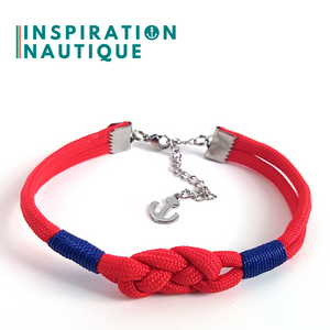 Bracelet marin avec noeud de carrick, unisexe, en paracorde 550 et acier inoxydable, Rouge