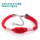 Bracelet marin avec noeud de carrick, unisexe, en paracorde 550 et acier inoxydable, Rouge
