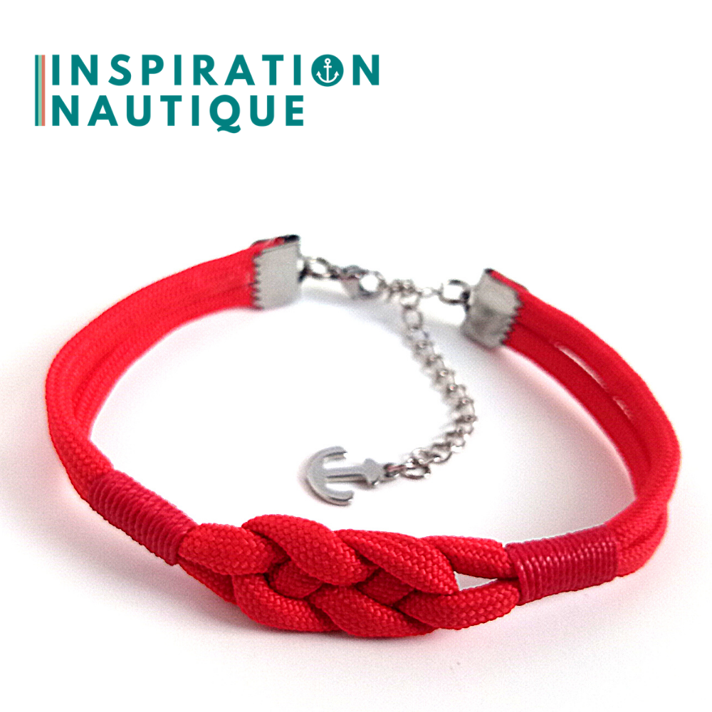 Bracelet marin avec noeud de carrick, unisexe, en paracorde 550 et acier inoxydable, Rouge