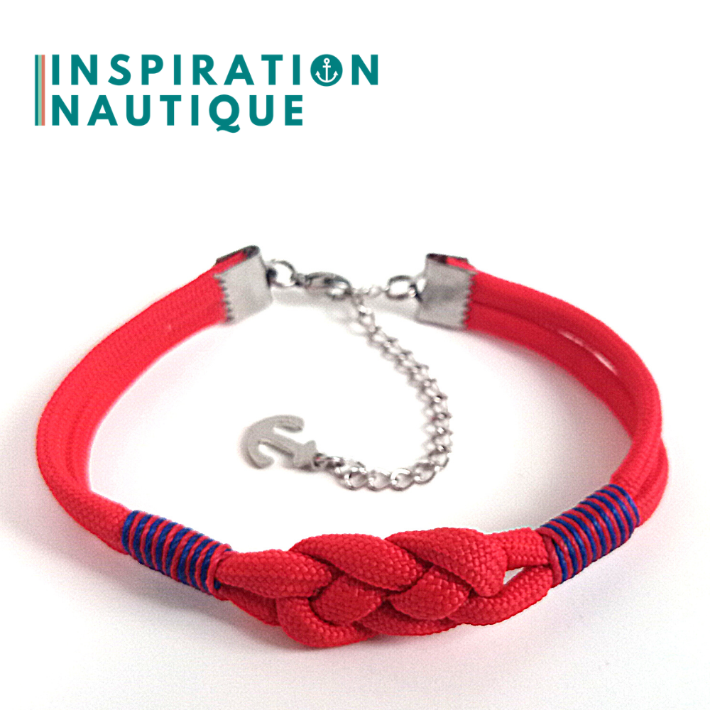 Bracelet marin avec noeud de carrick, unisexe, en paracorde 550 et acier inoxydable, Rouge