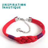 Prêt-à-partir | Bracelet marin avec noeud de carrick, unisexe, en paracorde 550 et acier inoxydable, Rouge, Surliures marines et rouges, Medium