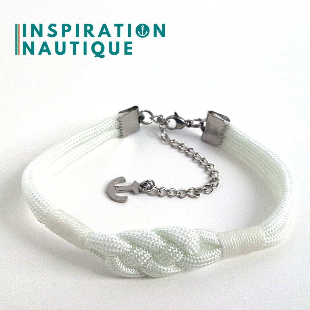 Bracelet marin avec noeud de carrick, unisexe, en paracorde 550 et acier inoxydable, Blanc