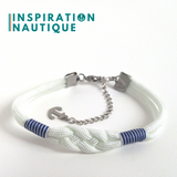 Bracelet marin avec noeud de carrick, unisexe, en paracorde 550 et acier inoxydable, Blanc