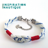 Bracelet marin avec noeud de carrick, unisexe, en paracorde 550 et acier inoxydable, Blanc avec traceur bleu