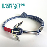 Bracelet marin avec ancre pour homme ou femme en paracorde 550 et acier inoxydable, ajustable, Marine et blanc, ligné