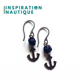 Prêt-à-partir | Boucles d'oreilles avec bille en corde et ancre en acier inoxydable, Marines