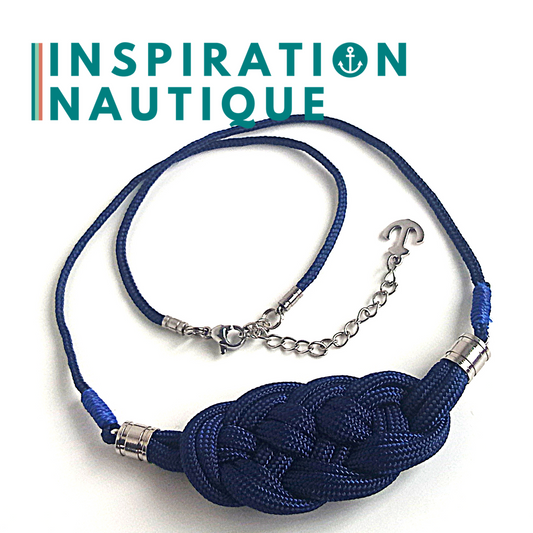 Ready to ship - Sailor necklace with carrick knot in paracord and stainless steel, Navy