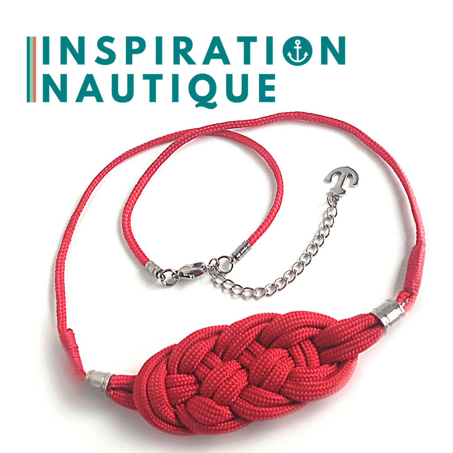 Collier marin avec noeud de carrick en paracorde et acier inoxydable, Rouge