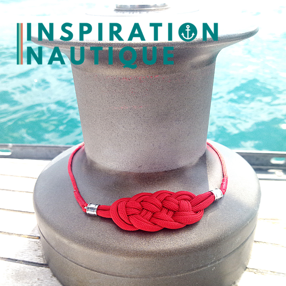 Collier marin avec noeud de carrick en paracorde et acier inoxydable, Rouge