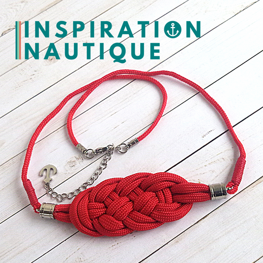 Collier marin avec noeud de carrick en paracorde et acier inoxydable, Rouge