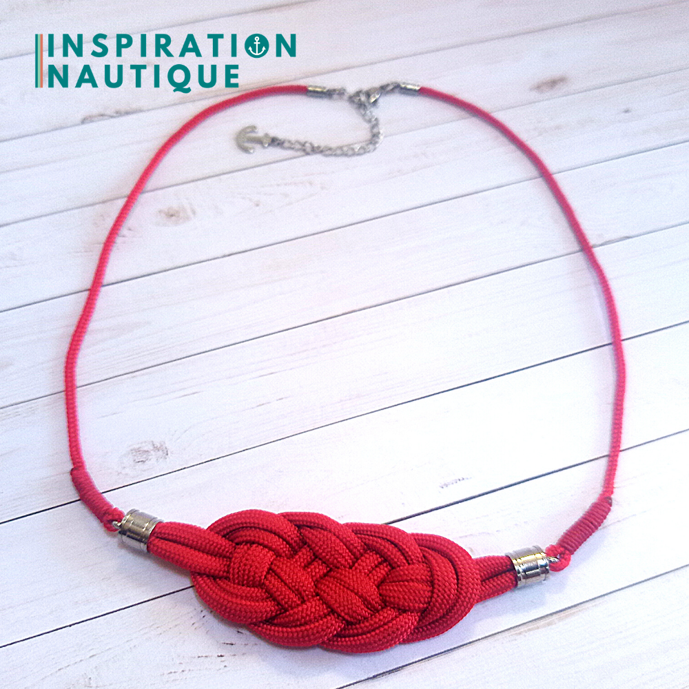 Collier marin avec noeud de carrick en paracorde et acier inoxydable, Rouge