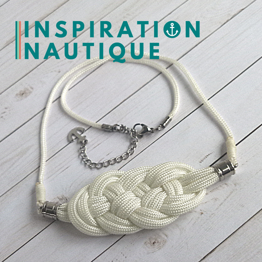 Collier marin avec noeud de carrick en paracorde et acier inoxydable, Blanc