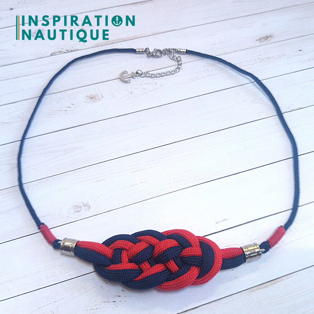 Collier marin avec noeud de carrick en paracorde et acier inoxydable, Marine et rouge