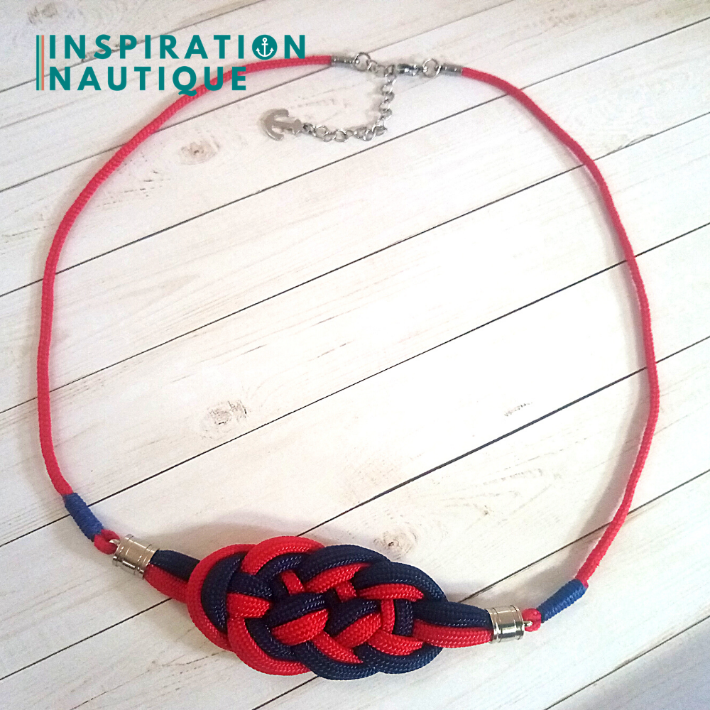 Collier marin avec noeud de carrick en paracorde et acier inoxydable, Marine et rouge