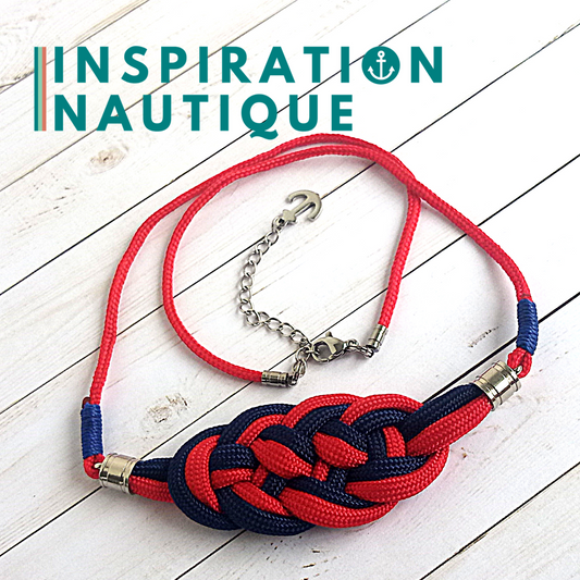 Collier marin avec noeud de carrick en paracorde et acier inoxydable, Marine et rouge