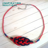 Collier marin avec noeud de carrick en paracorde et acier inoxydable, Marine et rouge