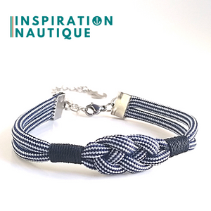 Bracelet marin avec noeud de carrick, unisexe, en paracorde 550 et acier inoxydable, Marine et blanc ligné