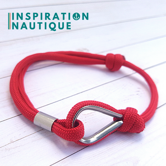 Bracelet marin avec cosse et noeud de pêcheur, Rouge