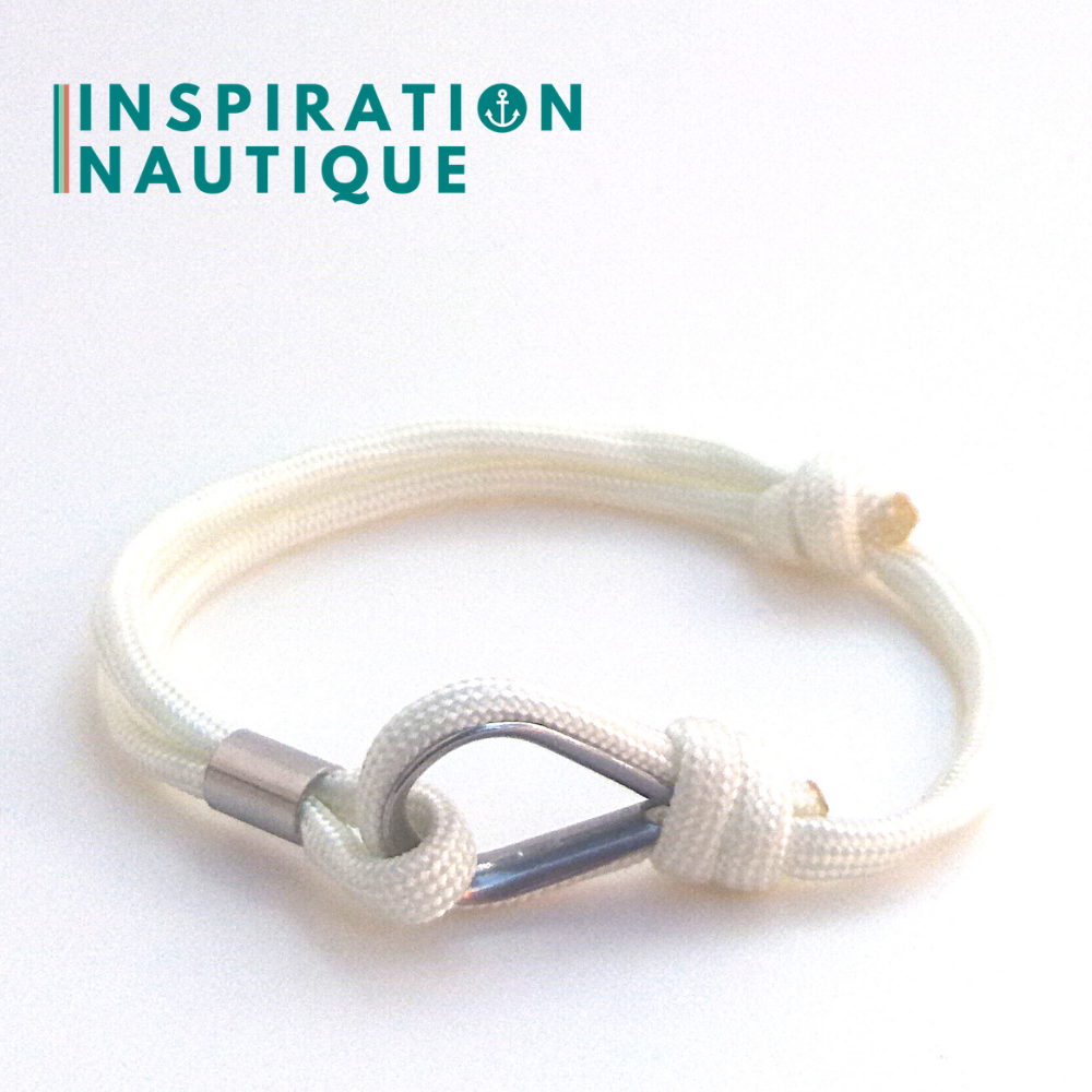 Bracelet marin avec cosse et noeud de pêcheur, Blanc, Medium