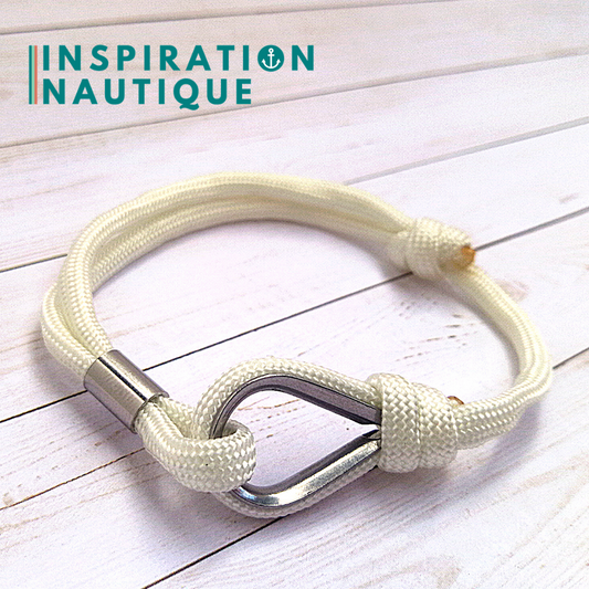 Bracelet marin avec cosse et noeud de pêcheur, Blanc