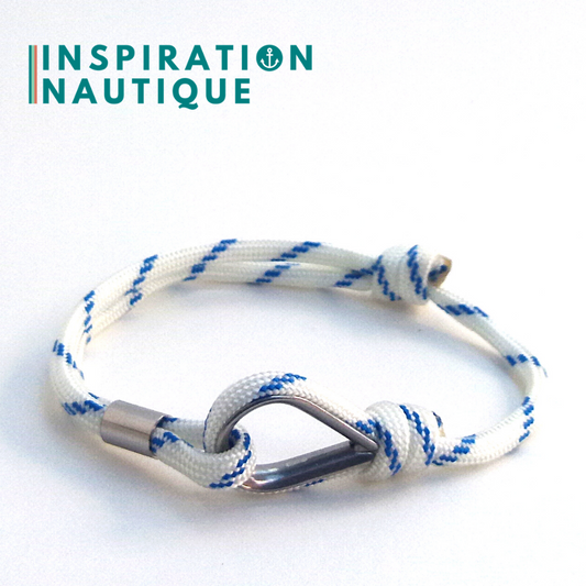 Bracelet marin avec cosse et noeud de pêcheur, Blanc avec traceur bleu, Medium