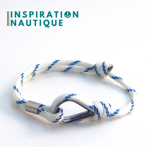 Prêt-à-partir | Bracelet marin avec cosse et noeud coulissant, Blanc avec traceur bleu, Medium