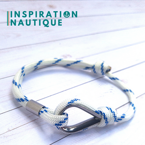 Bracelet marin avec cosse et noeud coulissant, Blanc avec traceur bleu