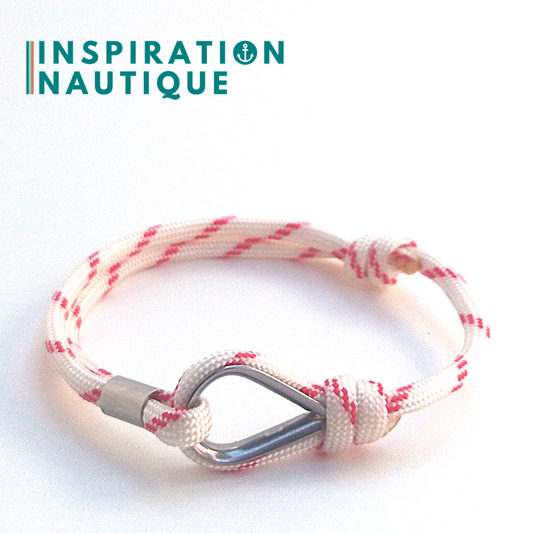 Bracelet marin avec cosse et noeud de pêcheur, Blanc avec traceur rouge, Medium