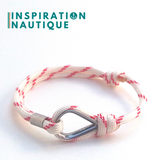 Prêt-à-partir | Bracelet marin avec cosse et noeud coulissant, Blanc avec traceur rouge, Medium