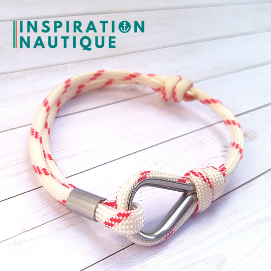 Bracelet marin avec cosse et noeud de pêcheur, Blanc avec traceur rouge