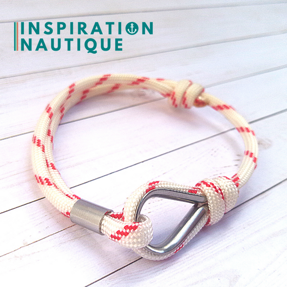 Bracelet marin avec cosse et noeud coulissant, Blanc avec traceur rouge