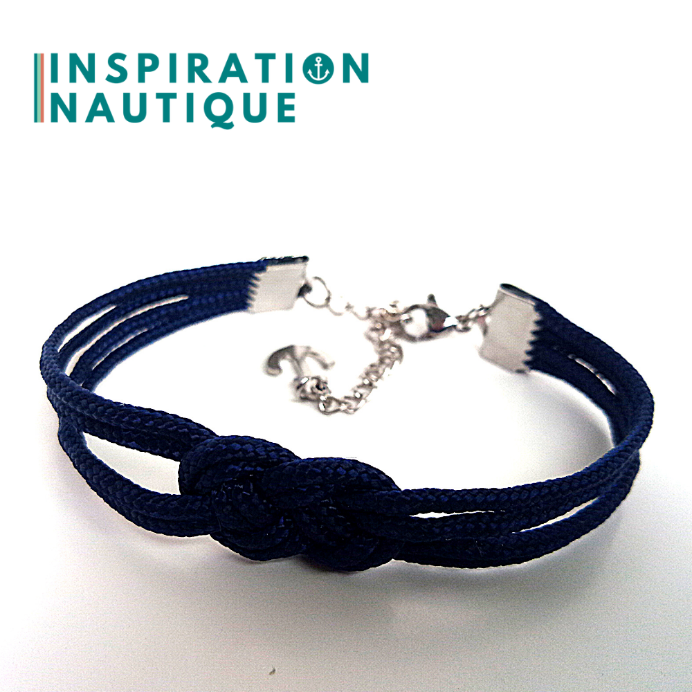 Bracelet marin avec mini noeud de carrick double unisexe, en petite paracorde et acier inoxydable, Marine