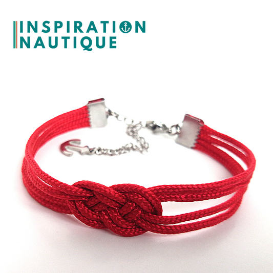 Bracelet marin avec mini noeud de carrick double, en petite paracorde et acier inoxydable, Rouge, Medium