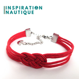 Bracelet marin avec mini noeud de carrick double unisexe, en petite paracorde et acier inoxydable, Rouge