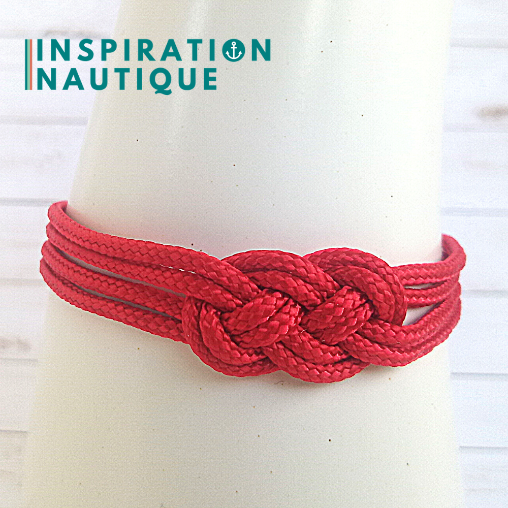 Bracelet marin avec mini noeud de carrick double unisexe, en petite paracorde et acier inoxydable, Rouge