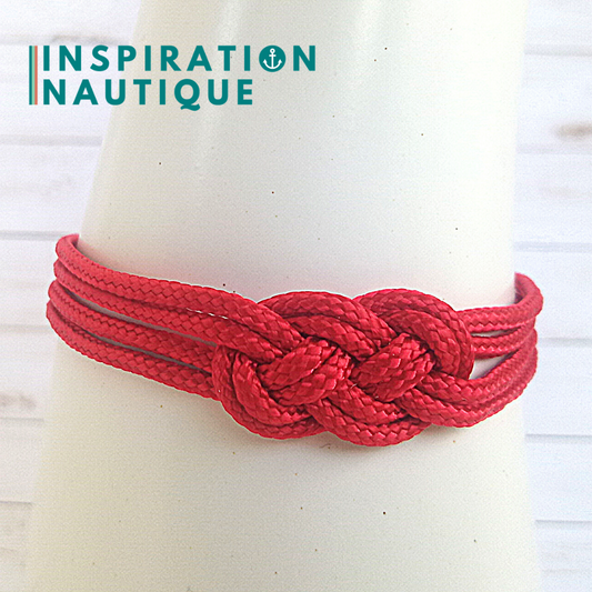 Bracelet marin avec mini noeud de carrick double unisexe, en petite paracorde et acier inoxydable, Rouge