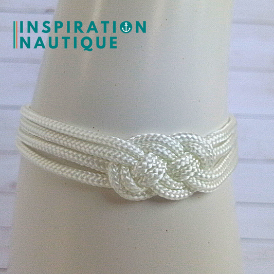 Bracelet marin avec mini noeud de carrick double unisexe, en petite paracorde et acier inoxydable, Blanc