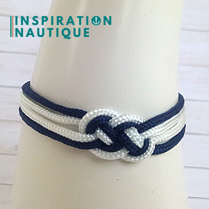 Bracelet marin avec mini noeud de carrick double unisexe, en petite paracorde et acier inoxydable, Marine et blanc