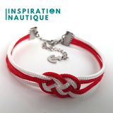 Bracelet marin avec mini noeud de carrick double unisexe, en petite paracorde et acier inoxydable, Rouge et blanc