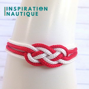 Bracelet marin avec mini noeud de carrick double unisexe, en petite paracorde et acier inoxydable, Rouge et blanc