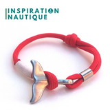 Bracelet marin avec queue de baleine pour femme ou homme en paracorde 550 et acier inoxydable, ajustable, Rouge