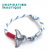 Bracelet marin avec queue de baleine pour femme ou homme en paracorde 550 et acier inoxydable, ajustable, Blanc avec traceur bleu