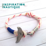 Bracelet marin avec queue de baleine pour femme ou homme en paracorde 550 et acier inoxydable, ajustable, Blanc avec traceur rouge