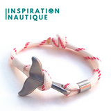 Bracelet marin avec queue de baleine pour femme ou homme en paracorde 550 et acier inoxydable, ajustable, Blanc avec traceur rouge