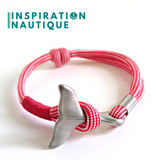 Bracelet marin avec queue de baleine pour femme ou homme en paracorde 550 et acier inoxydable, ajustable, Rouge et blanc, ligné