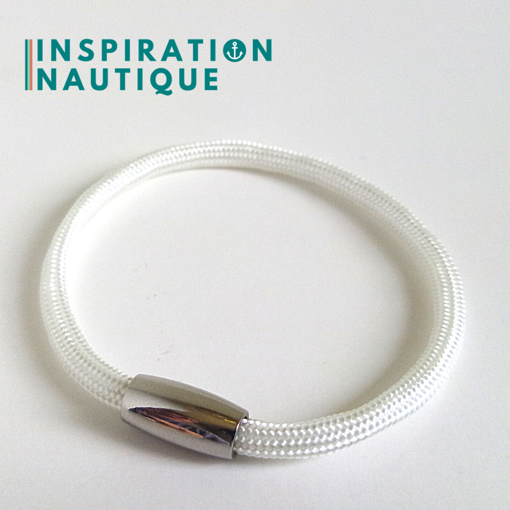 Bracelet simple avec aimant en paracorde 550 et acier inoxydable, Blanc